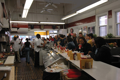 A crowded lunch counter.