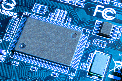 A blue-tinted circuit board.